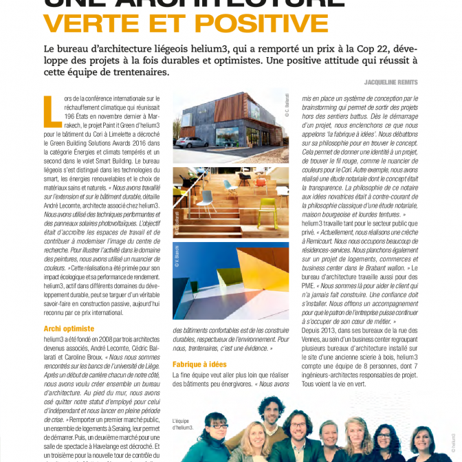 La CCI parle de nous: « Une architecture verte et positive »! : article du blog de helium3, bureau d'architecture à Liège